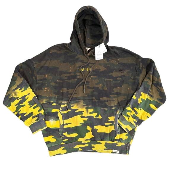 Eleven Paris Men's Acid Green Camo Distressed Hoodie Sweatshirt Size L $170 - Picture 2 of 12